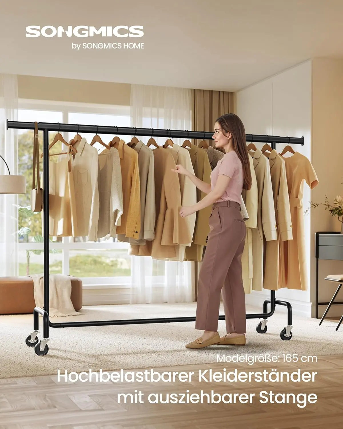 Kleiderständer rollbar ausziehbar mattschwarz Metall von Songmics