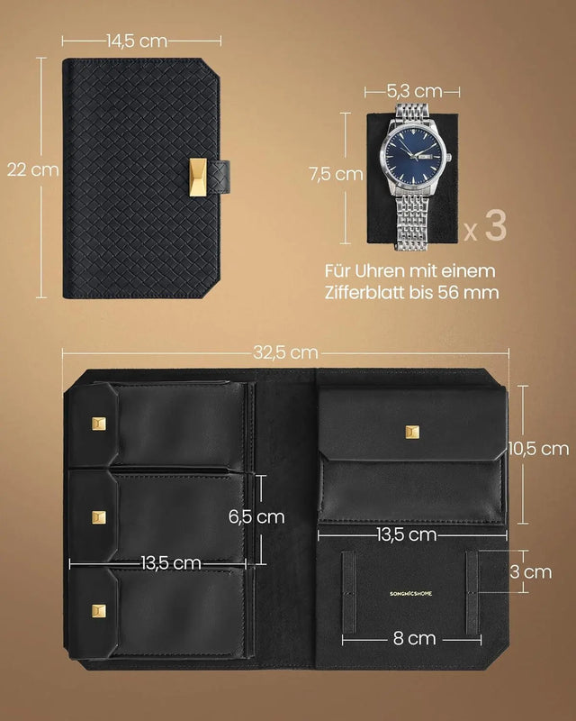 Uhrenbox Reiseetui für 3 Uhren Schwarz von Songmics