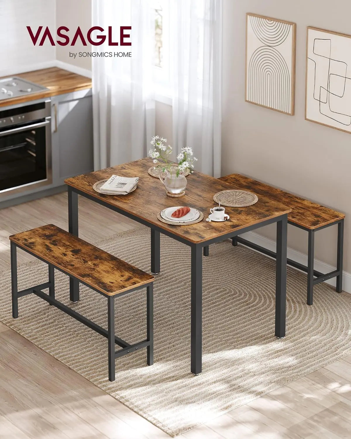 Esstisch-Set 3-teilig vintagebraun Stahl von Songmics