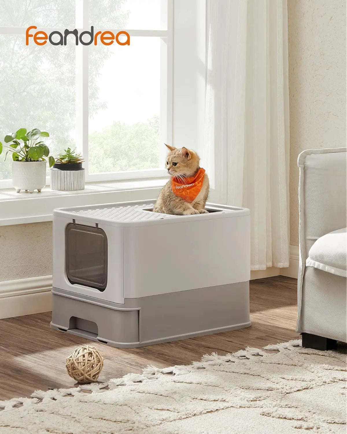 Katzentoilette mit Deckel auslaufsicher Haferflockenfarben von Songmics