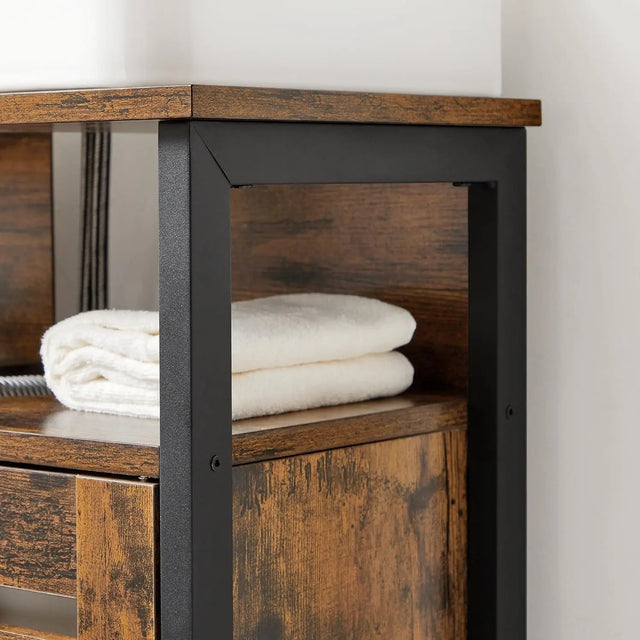 Waschbeckenunterschrank mit Lamellentüren vintagebraun-schwarz von Songmics