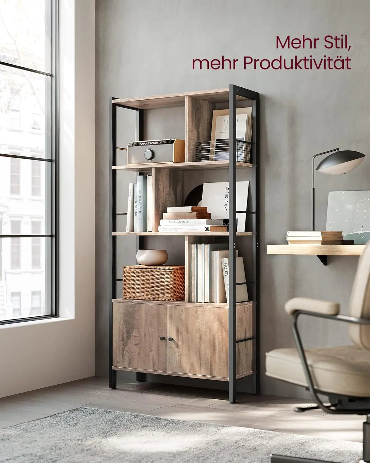Bücherregal mit Türen Industrie-Design Stahlgestell Kamelbraun von Songmics