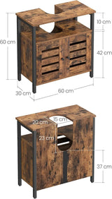 Waschbeckenunterschrank mit Lamellentüren vintagebraun-schwarz von Songmics