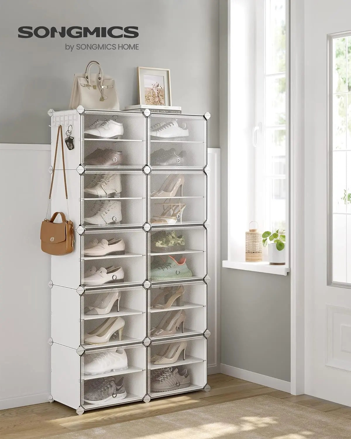 Schuhregal 40 Paar anpassbar weiss Kunststoff von Songmics