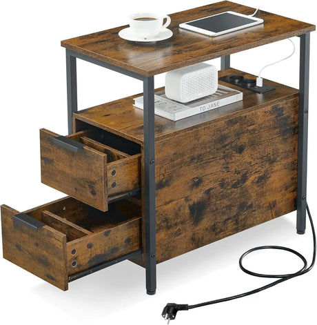 Beistelltisch mit Steckdosenleiste Vintagebraun-Schwarz von Songmics