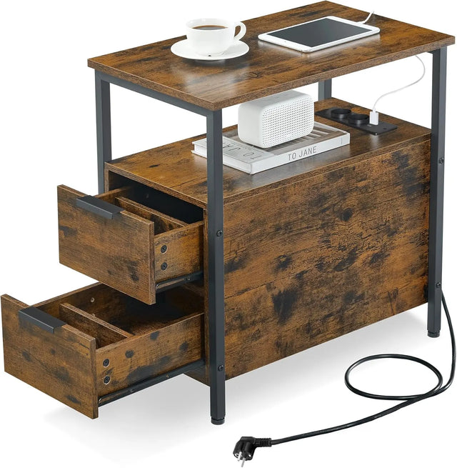 Beistelltisch mit Steckdosenleiste Vintagebraun-Schwarz von Songmics