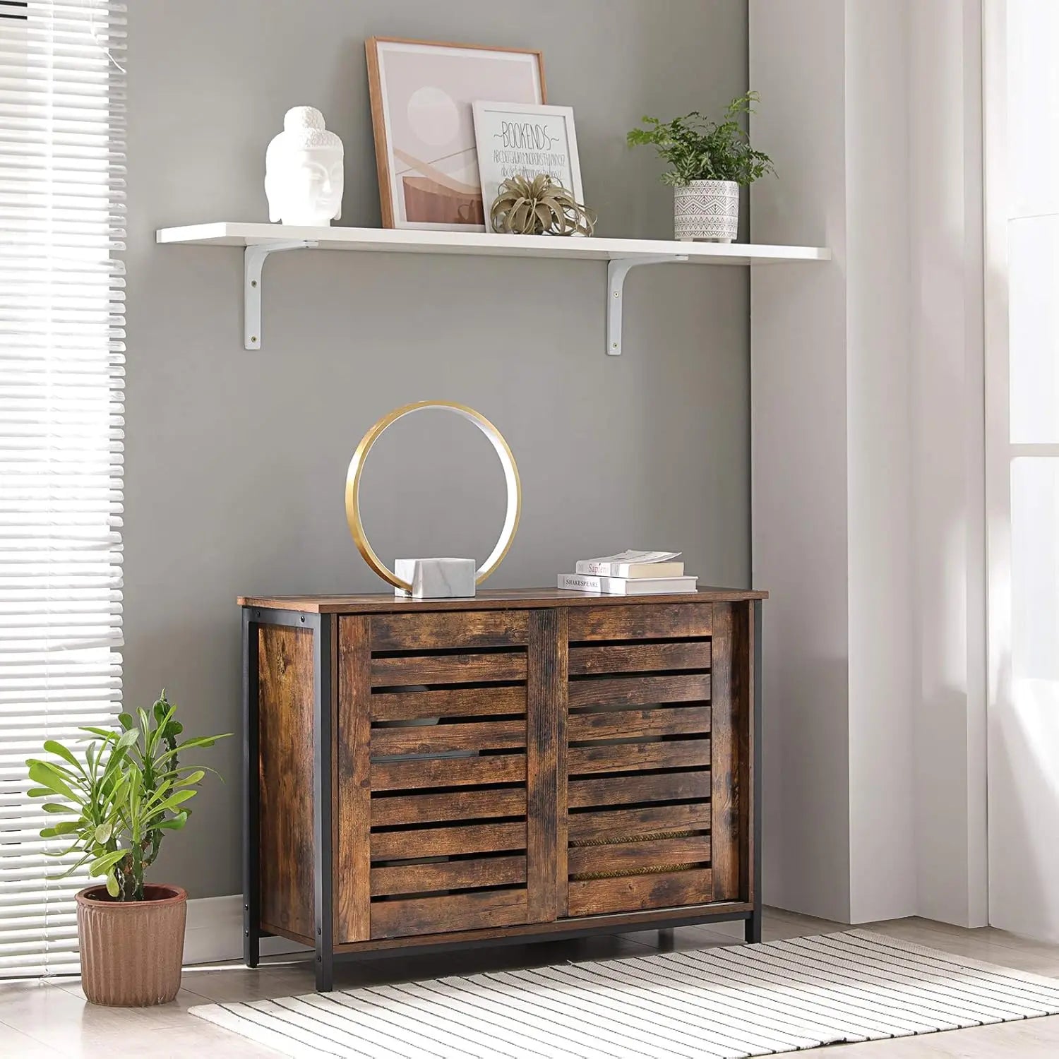 Sideboard Küchenschrank Schiebetüren Industrie-Design Vintagebraun von Songmics