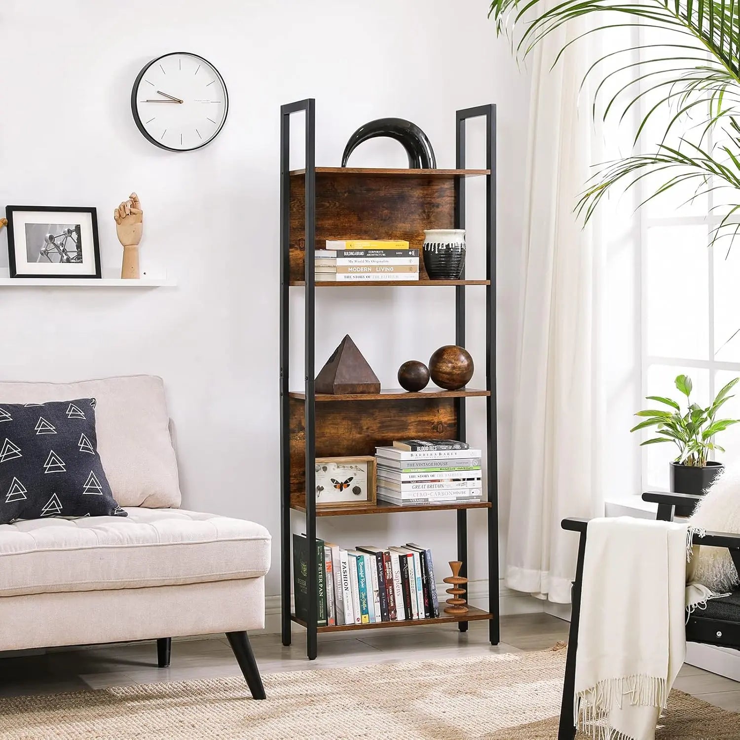 Bücherregal Industrie-Design mit Stahlgestell Vintagebraun von Songmics