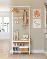 Garderobenständer mit Schuhbank Eichenfarben Weiss von Songmics