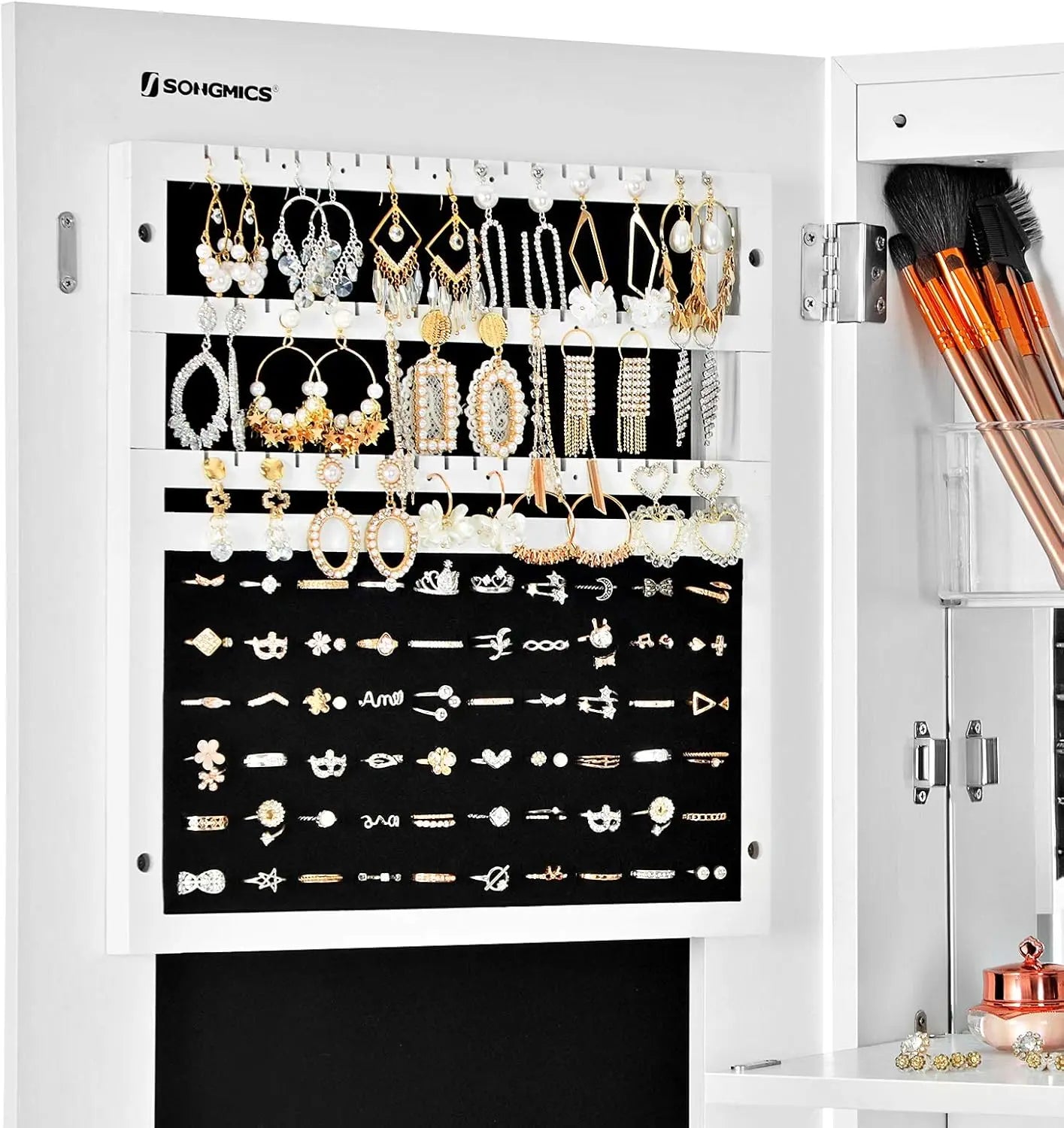 Schmuckschrank Spiegel abschliessbar weiss Holz von Songmics