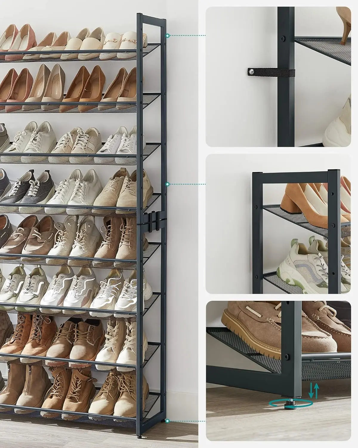 Schuhregal 8-stufig flexibel Grau Eisen von guteszeug.ch
