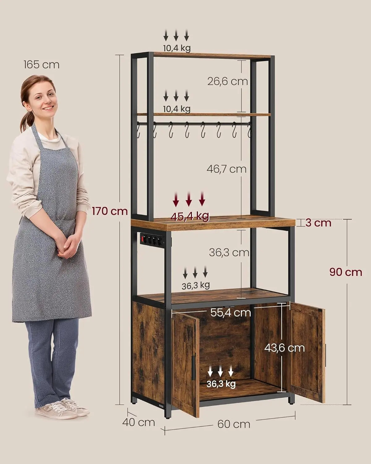 Küchenregal mit Steckdosen vintagebraun Metall von guteszeug.ch