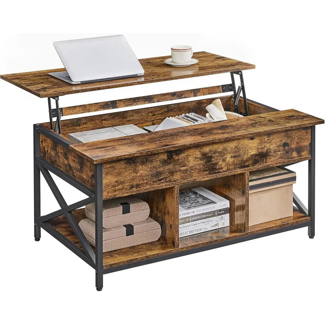 Couchtisch Höhenverstellbar Stauraum X-Streben Vintagebraun von Songmics