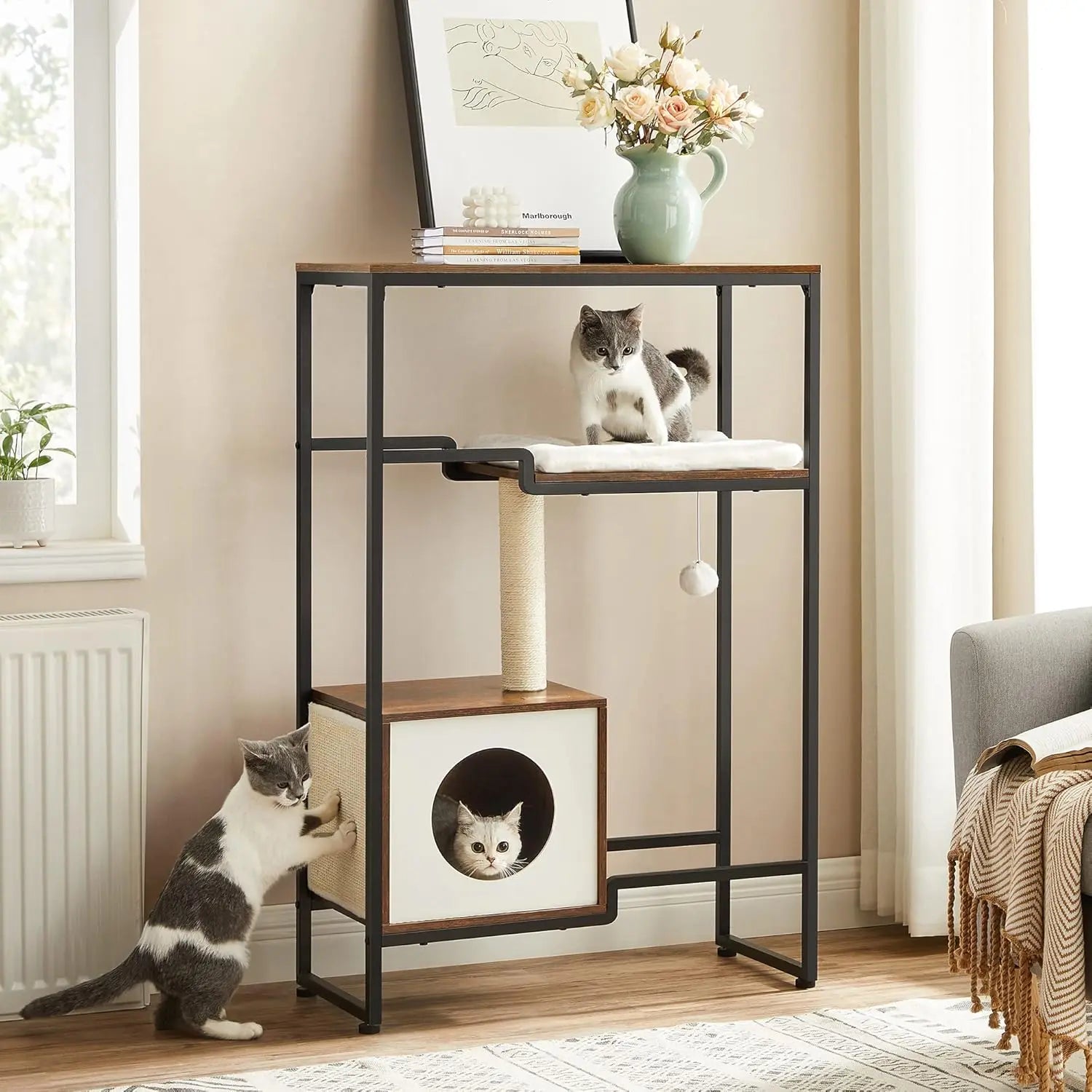 Katzenbaum Vintagebraun 2in1 Möbel Feandrea Kratzbaum von Songmics