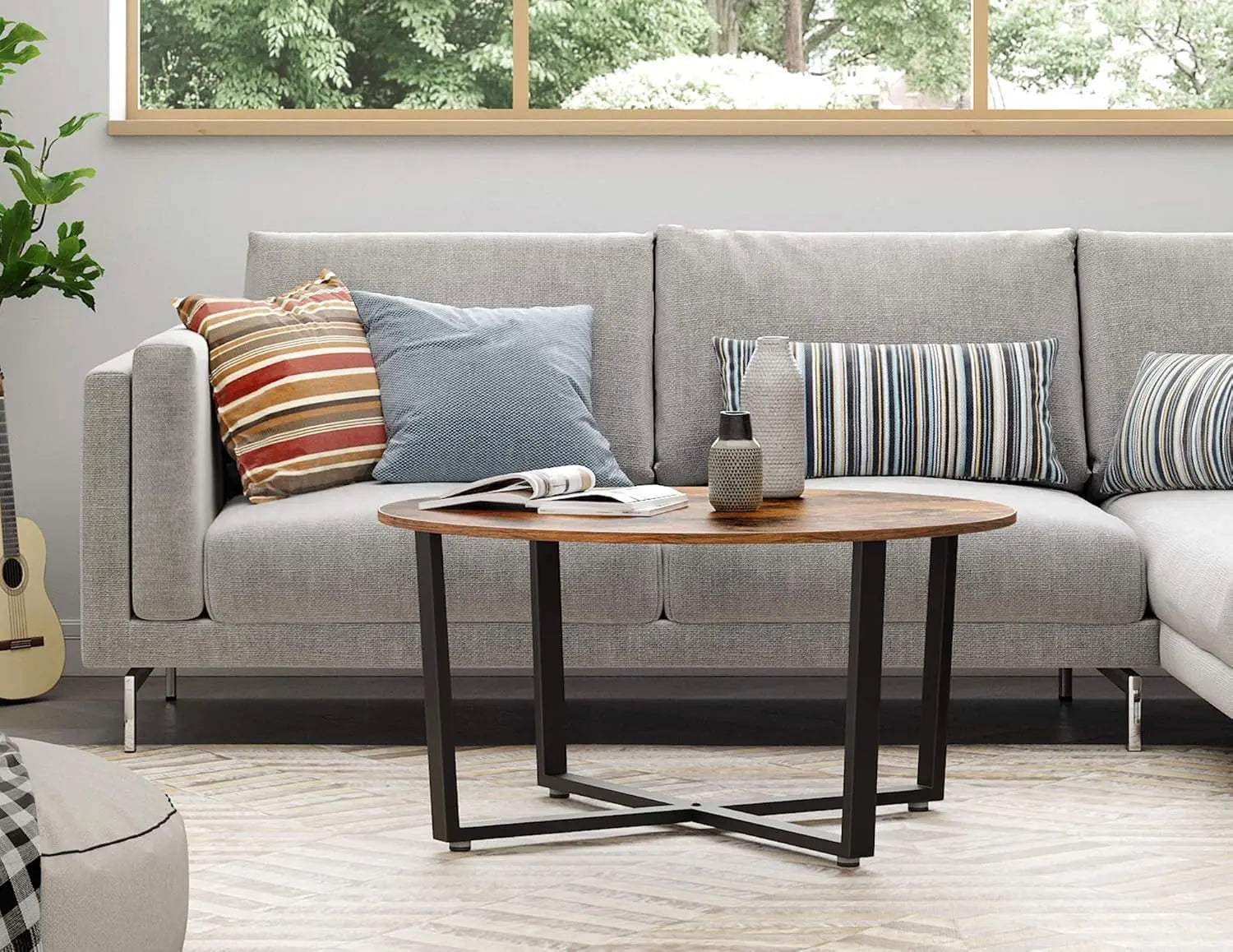 Couchtisch Industriestil Stahlrahmen Rustikal Braun von Songmics