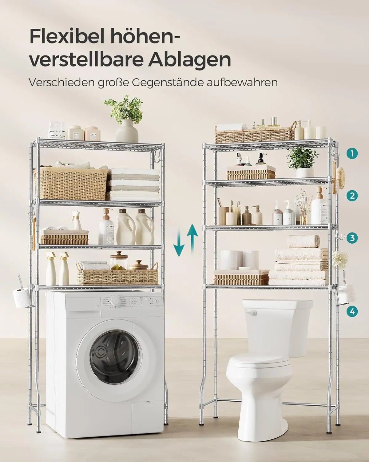 Toilettenregal Metall verstellbar taubengrau 4-Ablagen von Songmics