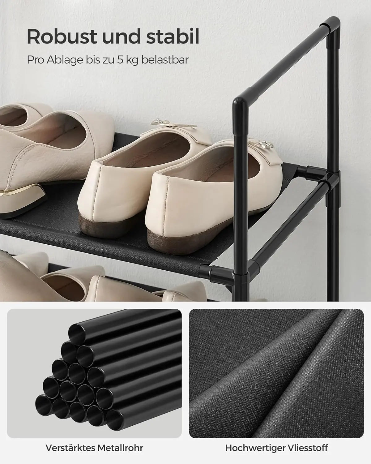 Schuhregal Metallgestell 10 Ebenen Schwarz von Songmics