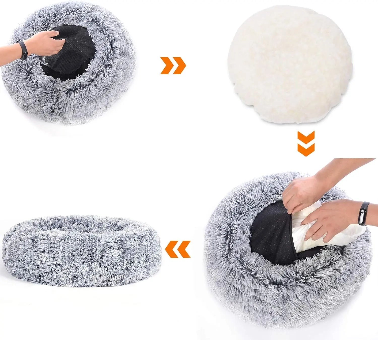 Donut Hundebett waschbar Grau Plüsch von Songmics