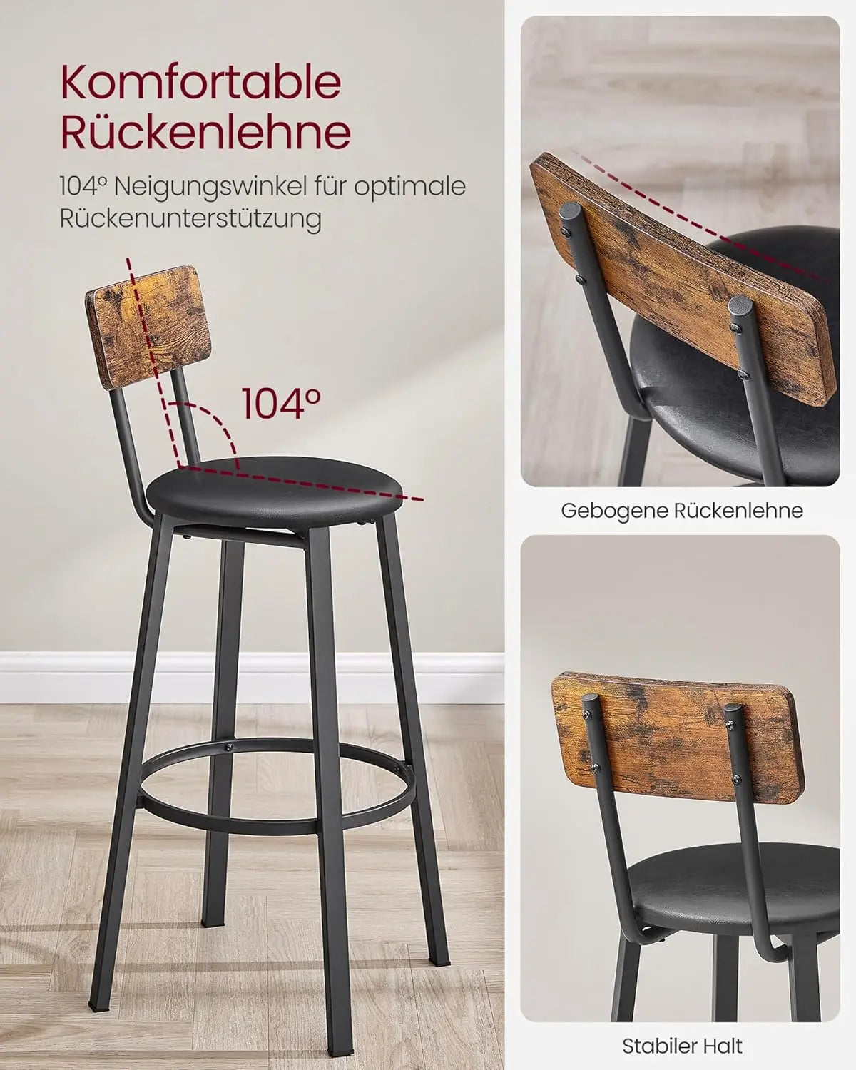 Barhocker-Set 2er Vintage-Braun PU-Leder von guteszeug.ch