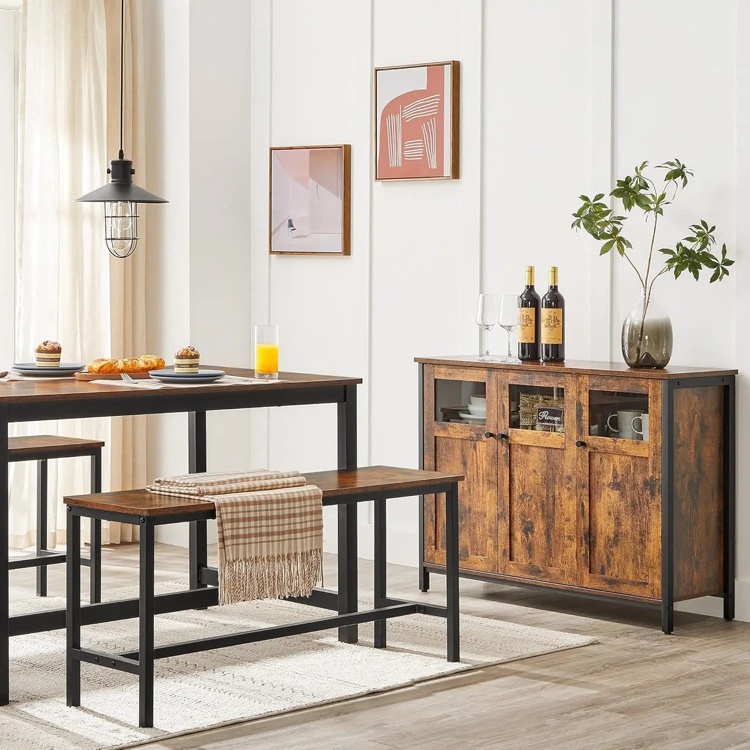 Sideboard Glastüren Industriestil Vintagebraun Stahl von Songmics