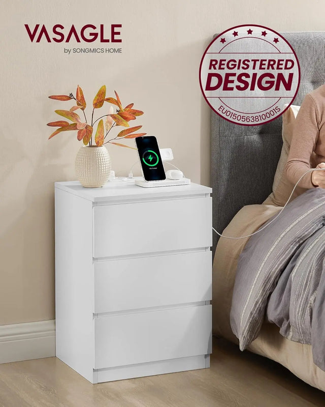 Nachttisch Set mit Steckdosen Modern Weiss von Songmics