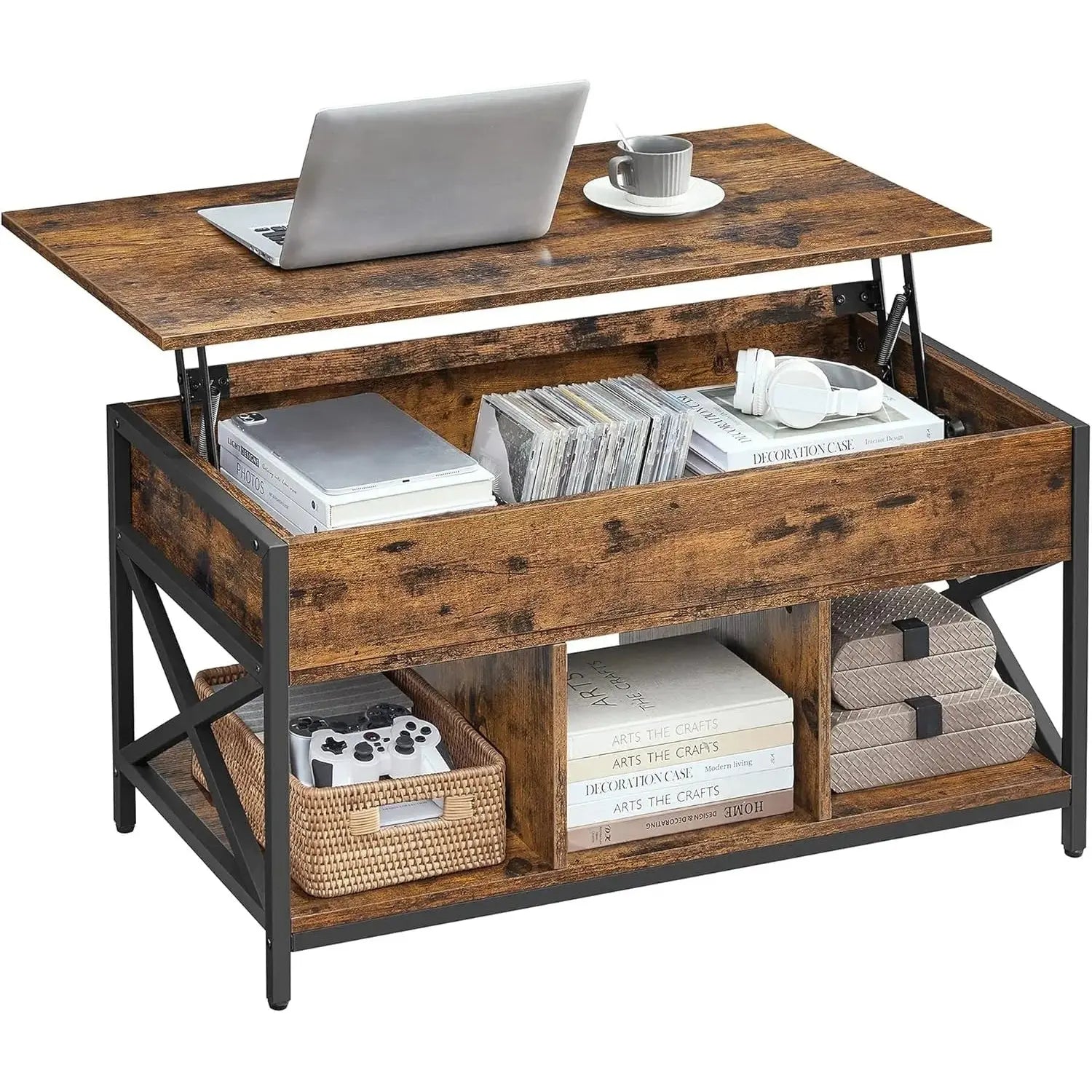 Couchtisch höhenverstellbar Stauraum vintagebraun Stahl von Songmics