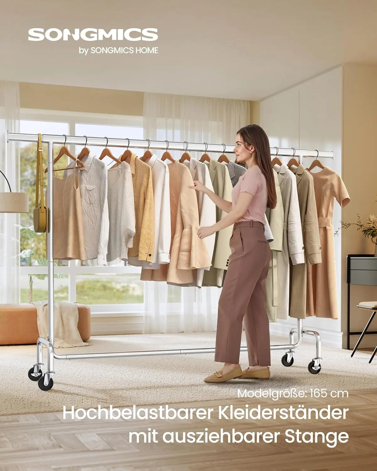 Kleiderständer rollbar ausziehbar verchromt Metall silber von Songmics