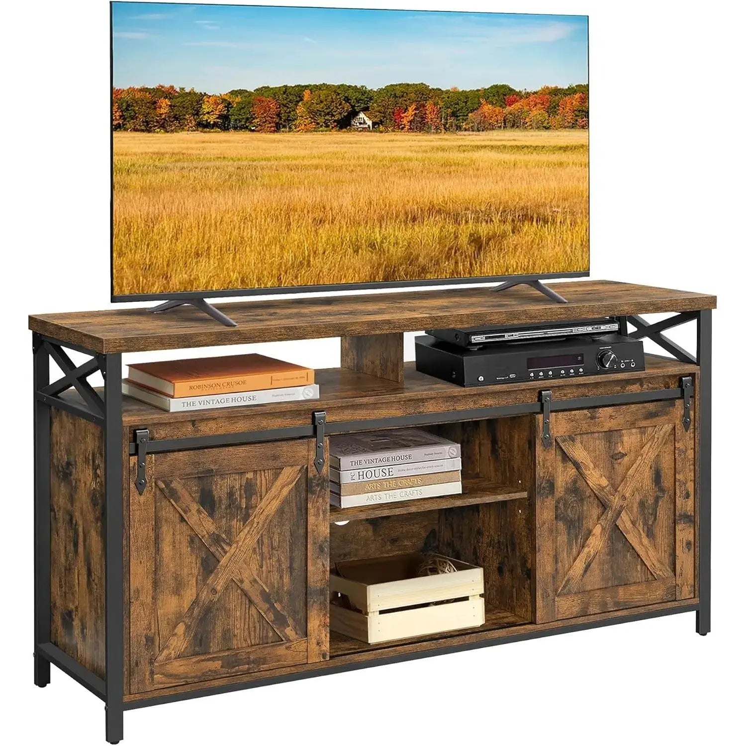 TV Schrank Landhausstil Verstellbar Vintagebraun Schwarz von Songmics