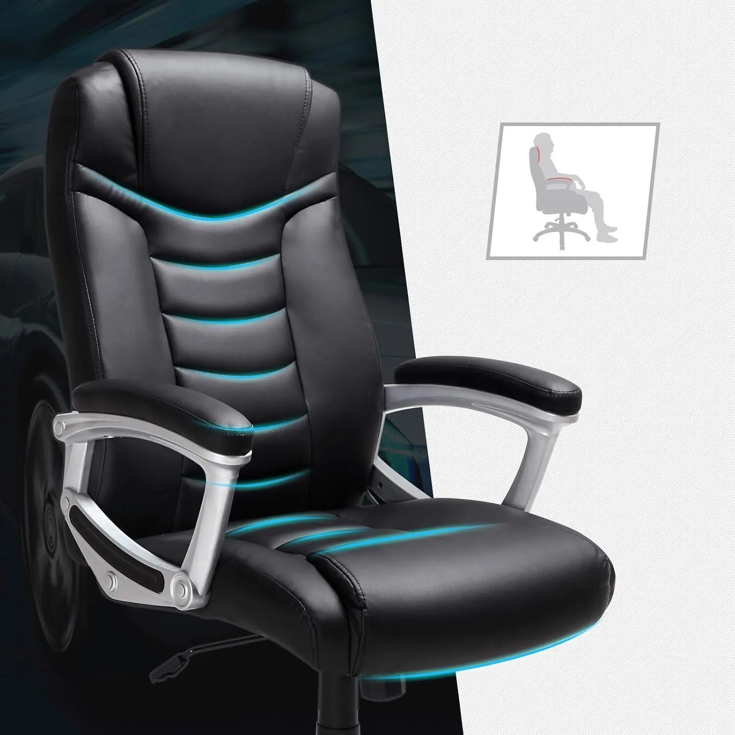 Bürostuhl Ergonomisch Höhenverstellbar Stabil Schwarz von Songmics