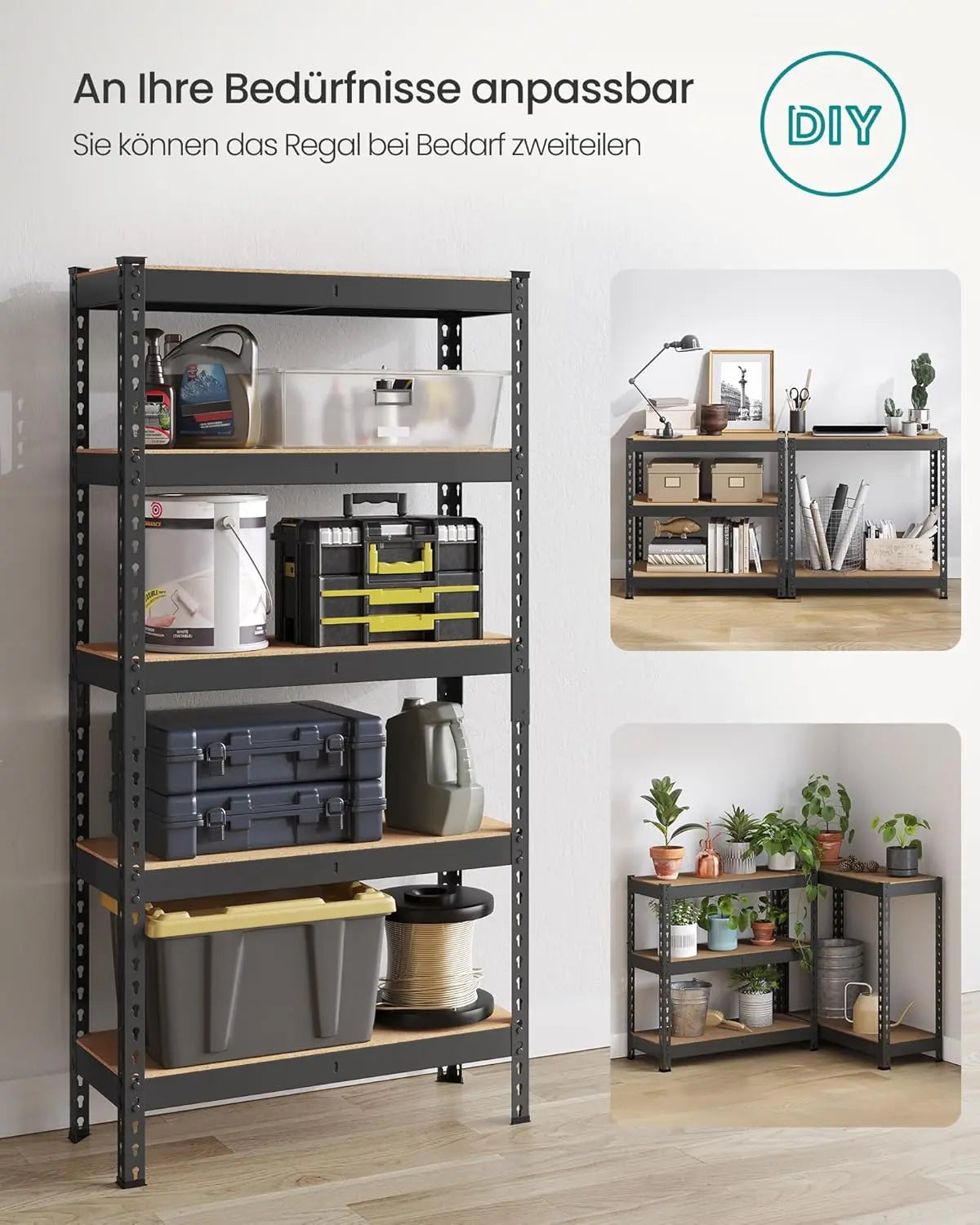 Schwerlastregal 875kg 2er-Set Belastbar Schwarz Metall von Songmics