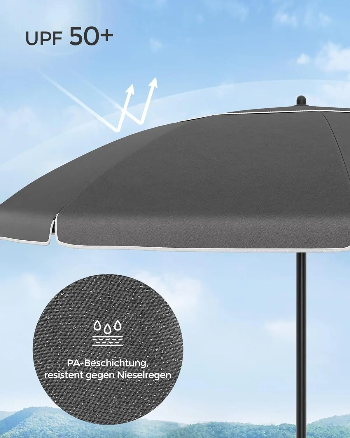 Sonnenschirm 160cm UPF50+ neigbar grau Polyester von Songmics