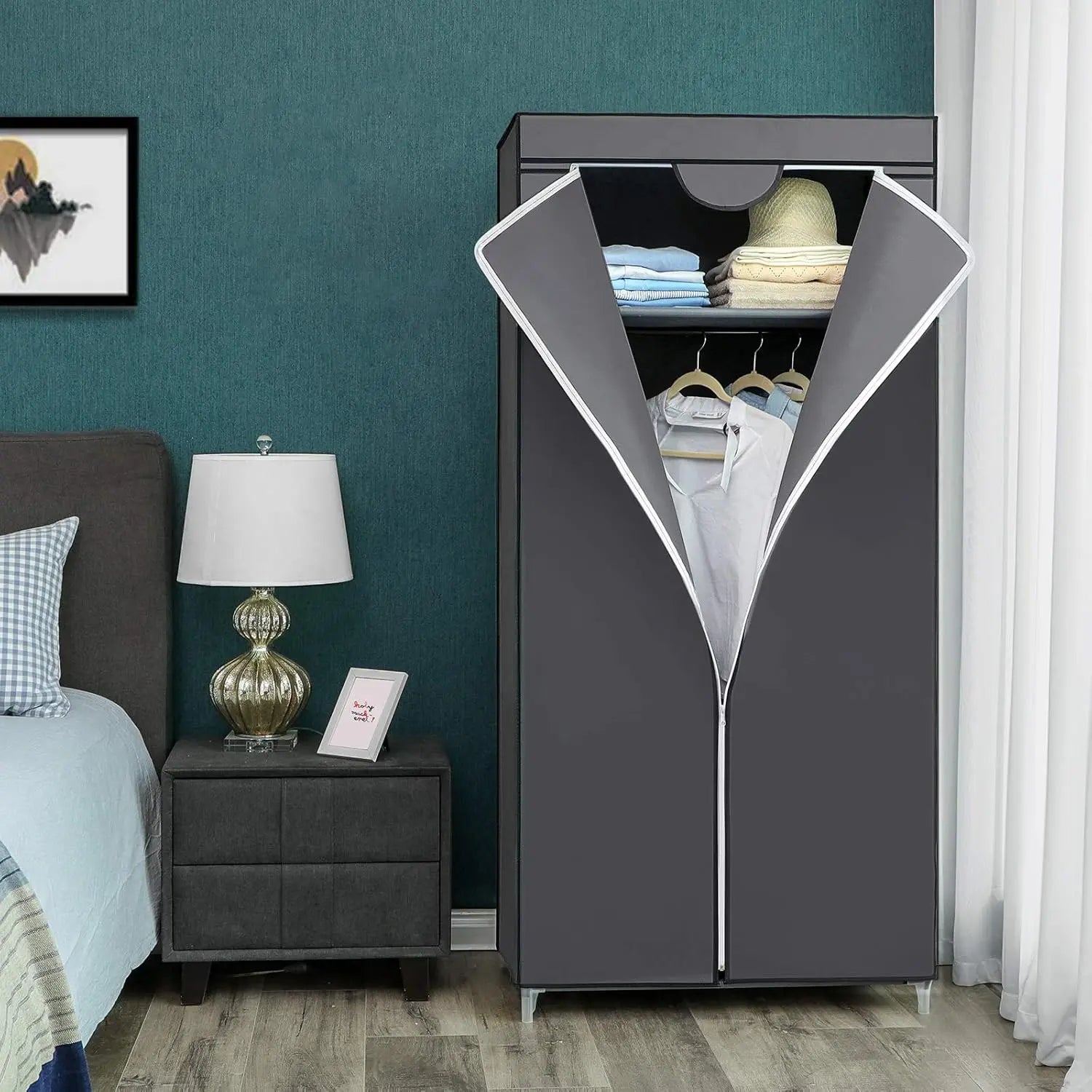 Stoff-Kleiderschrank zusammenklappbar grau 160cm von Songmics