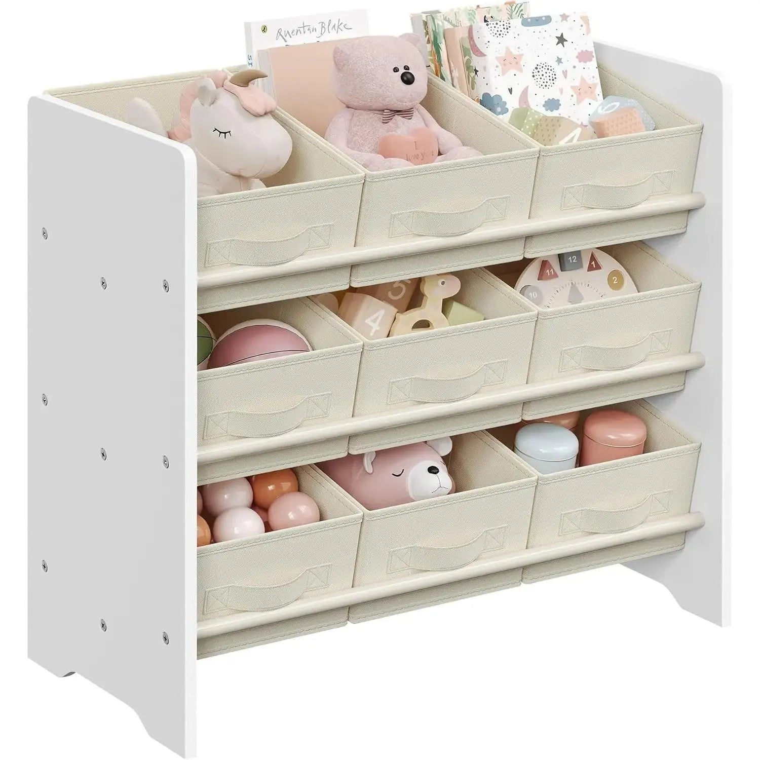 Kinderregal Spielzeugregal 9 Boxen Weiss Stoff von Songmics
