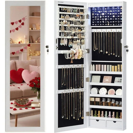 Schmuckschrank hängend LED weiss Holzmaserung von Songmics