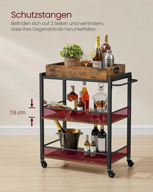 Servierwagen mit Tablett und Rollen vintagebraun von Songmics