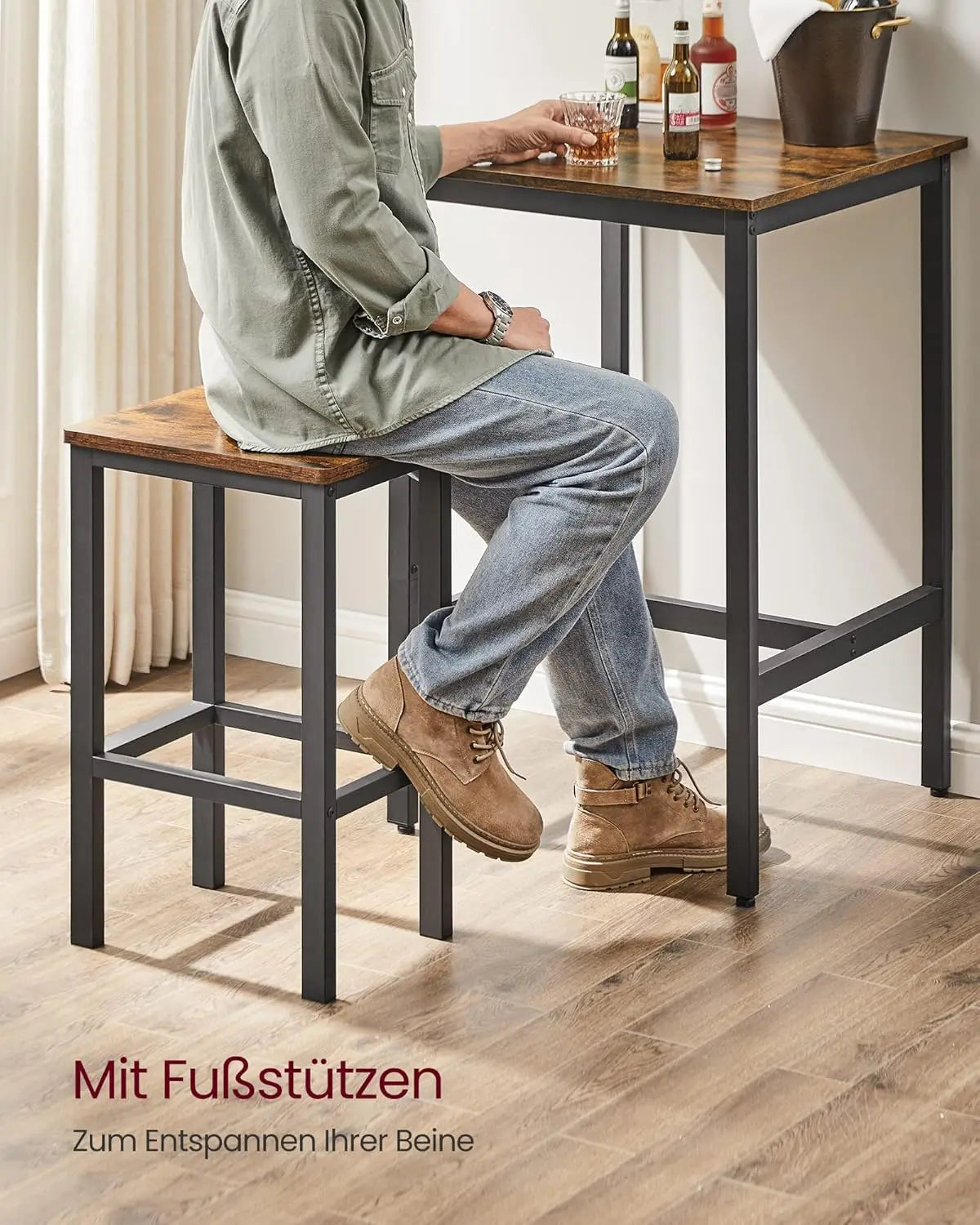 Bartisch-Set mit Barhockern, vintagebraun-tintenschwarz von Songmics