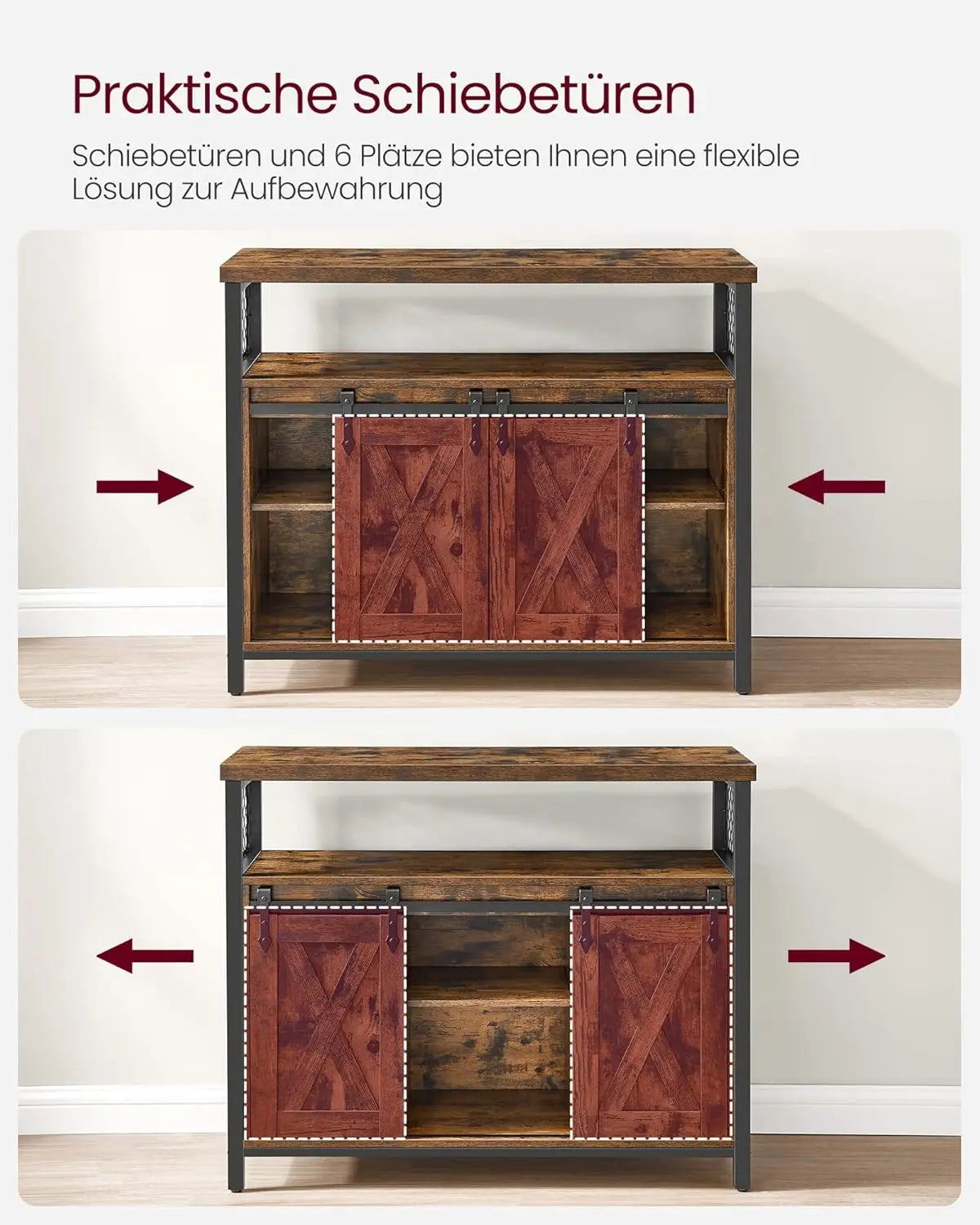 Sideboard Landhausstil Schiebetüren Verstellbare Ablagen Vintagebraun von Songmics