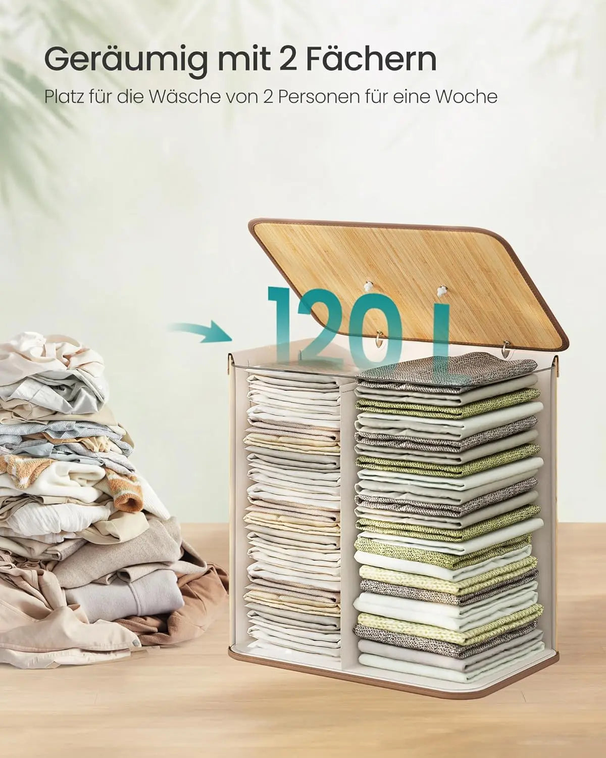 Bambus-Wäschekorb 120L 2-Fächer naturfarben von Songmics