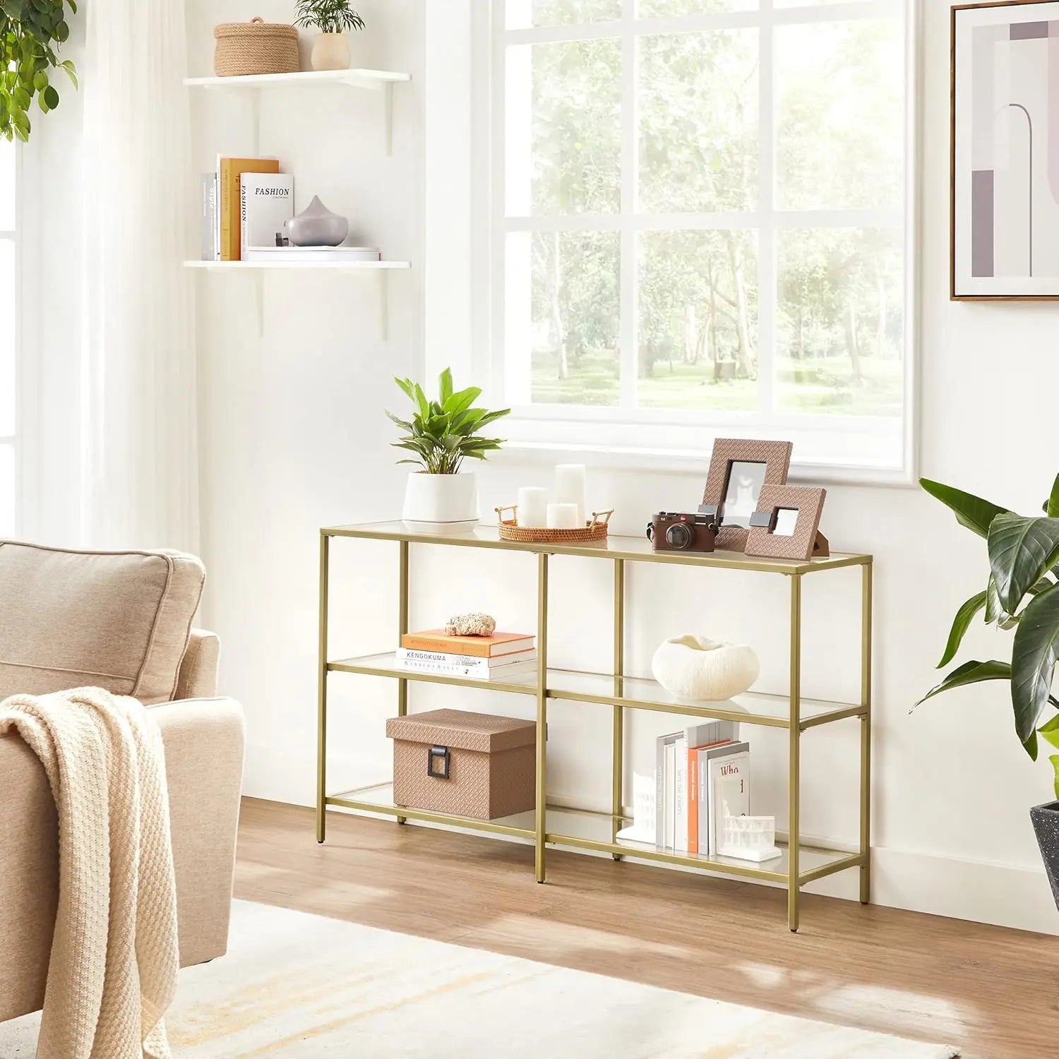 Konsolentisch Hartglas 3 Ablagen goldfarben von Songmics