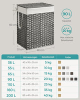 Wäschekorb Rattan Faltbar 90L Taubengrau von Songmics