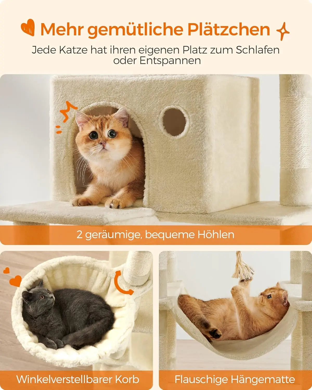 Kratzbaum XXL 206cm 13 Säulen Beige von Songmics