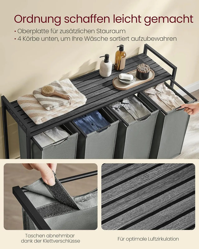Wäschekorb 4 Fächer Abnehmbar Schiefergrau von Songmics