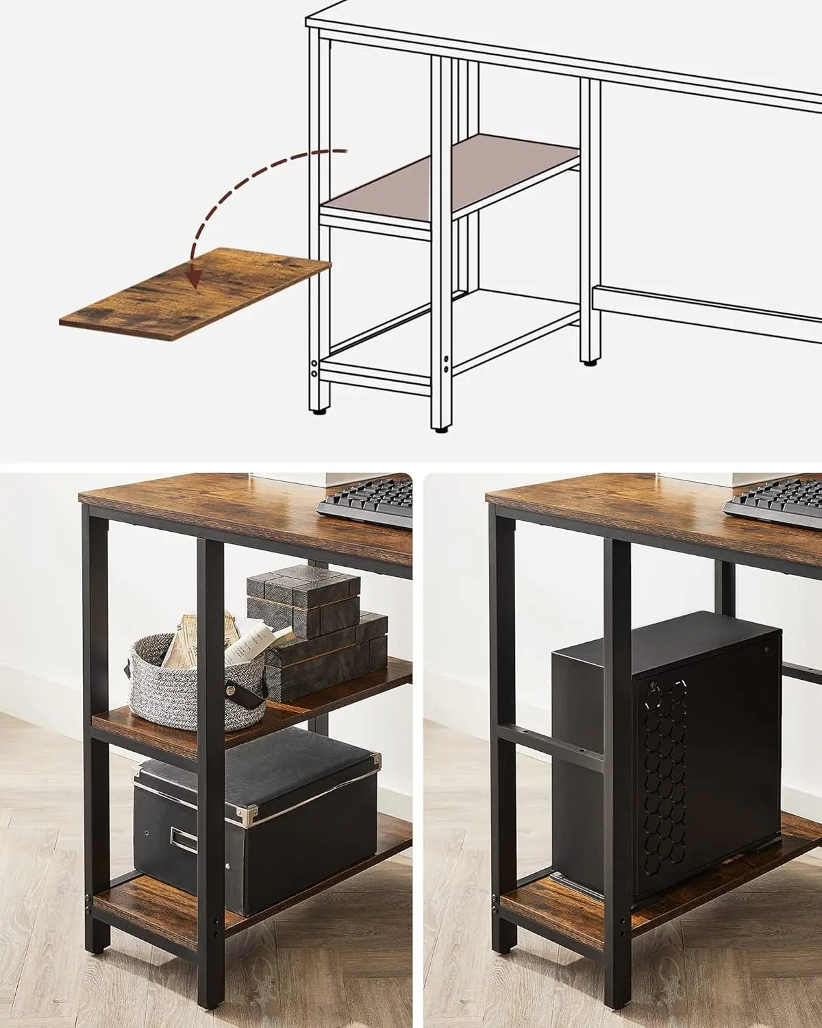 Computertisch 120x60 vintagebraun Holzoptik modern von Songmics