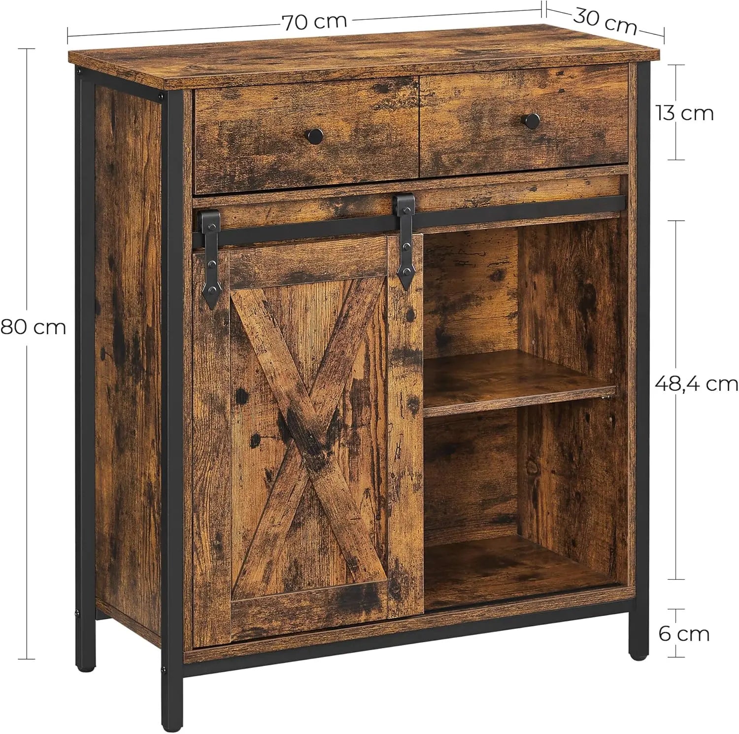 Sideboard Küchenschrank Landhausstil Vintagebraun-Schwarz von Songmics