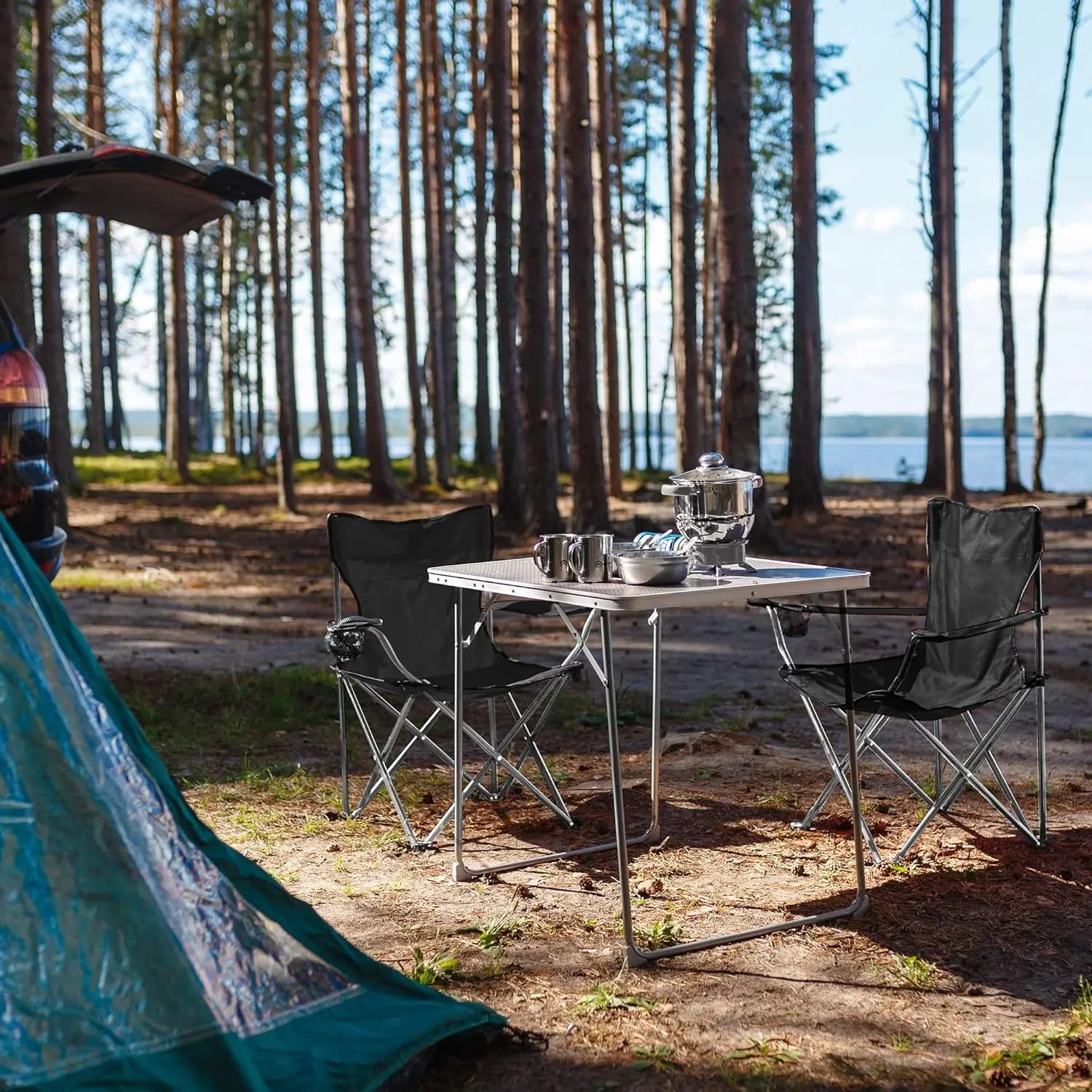 Campingstuhl 2er-Set klappbar schwarz Stahl von Songmics