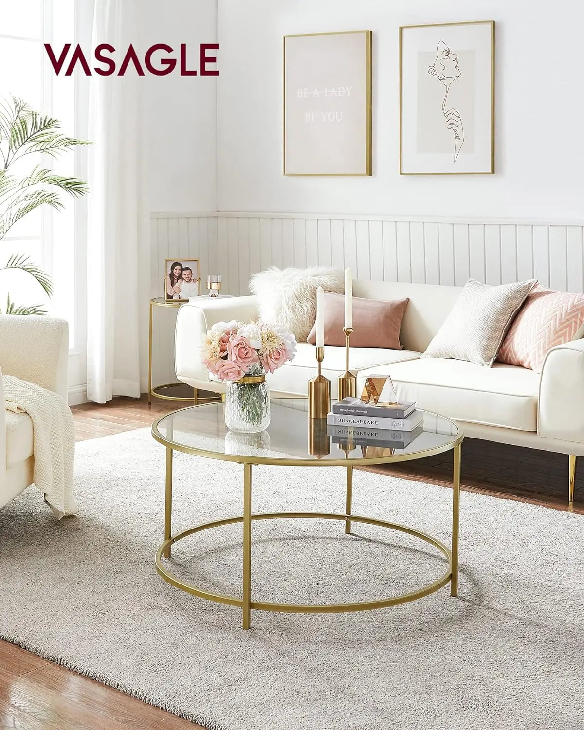 Couchtisch rund golden Stahl modern von Songmics