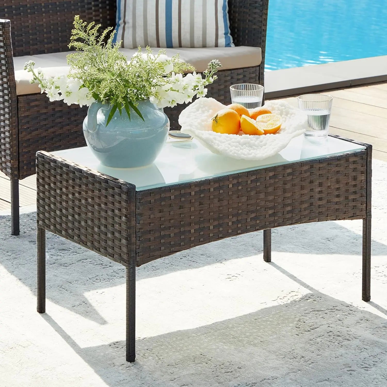 Polyrattan Lounge-Set braun-taupe wetterfest von Songmics