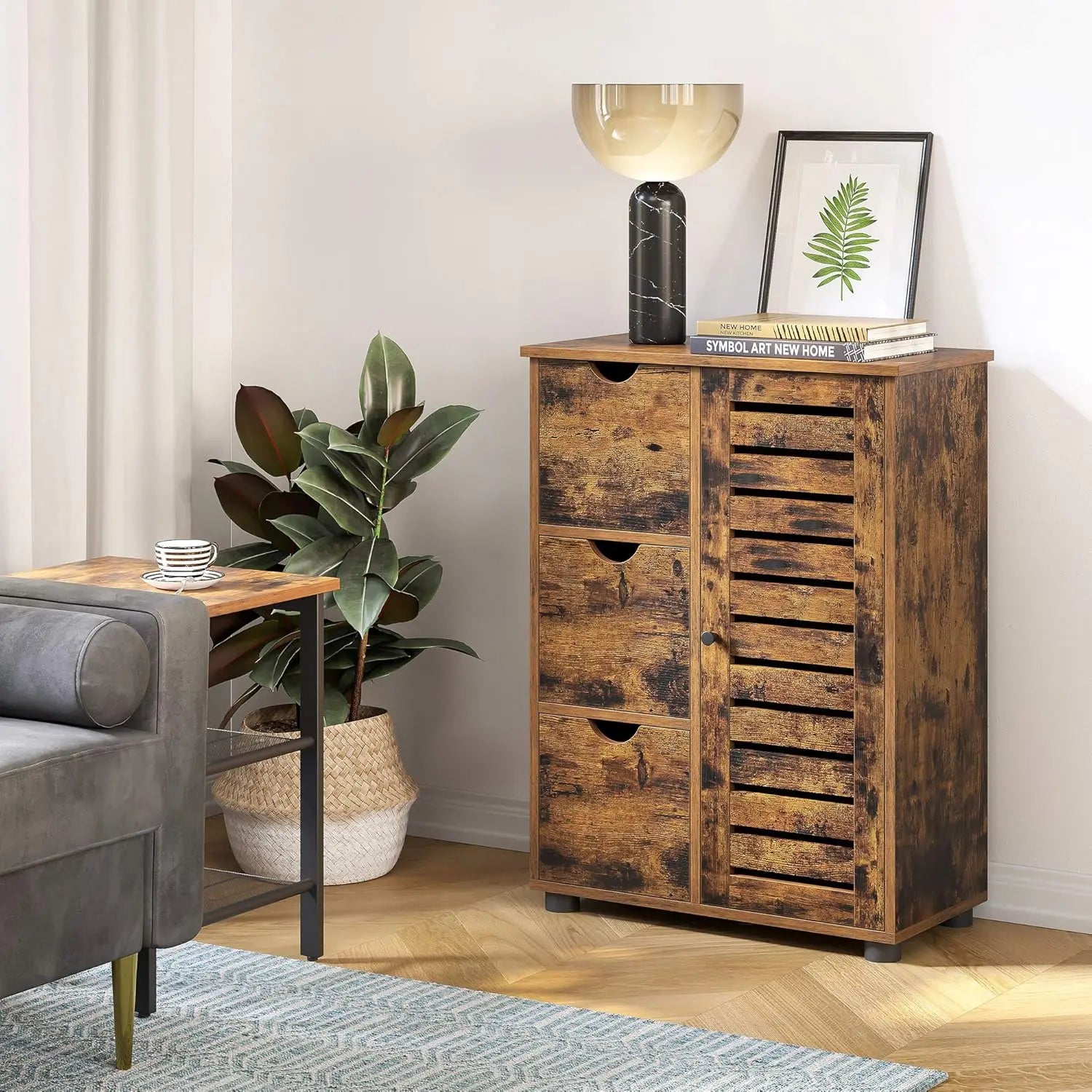 Badezimmerschrank mit Schubladen und Tür vintagebraun von Songmics