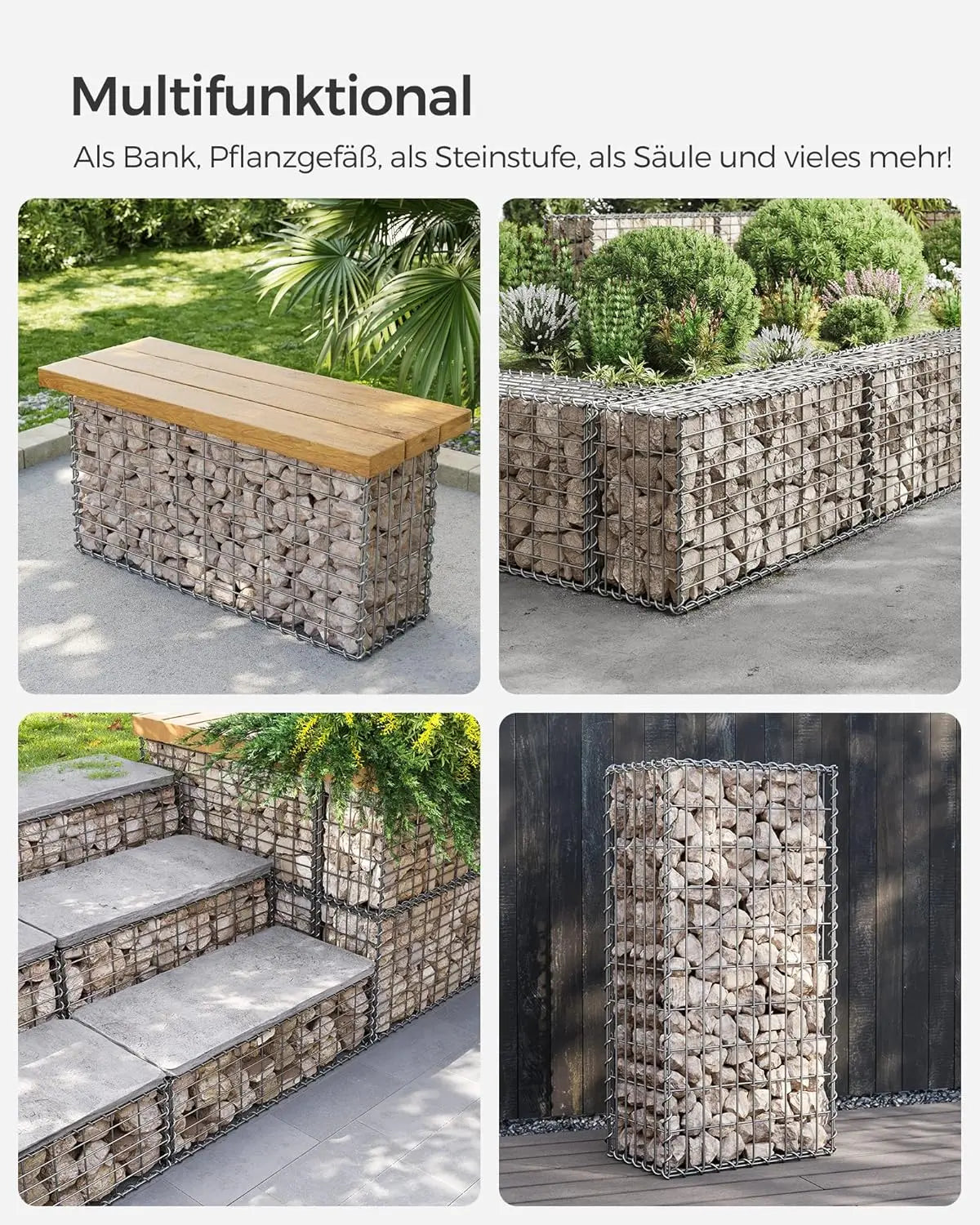 Gabionenkorb verzinkt 100x50x30cm silber Metall von Songmics