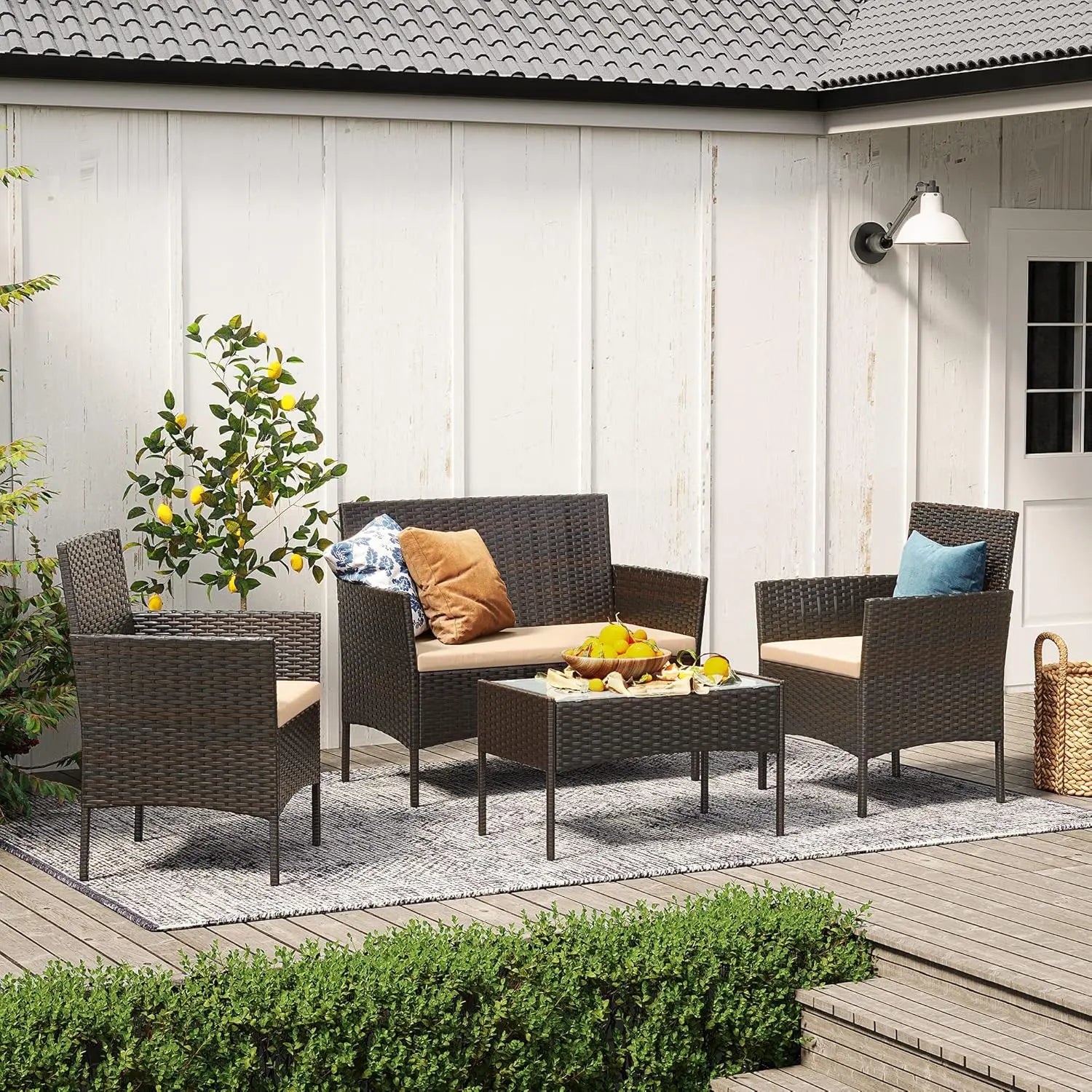Polyrattan Lounge-Set braun-taupe wetterfest von Songmics